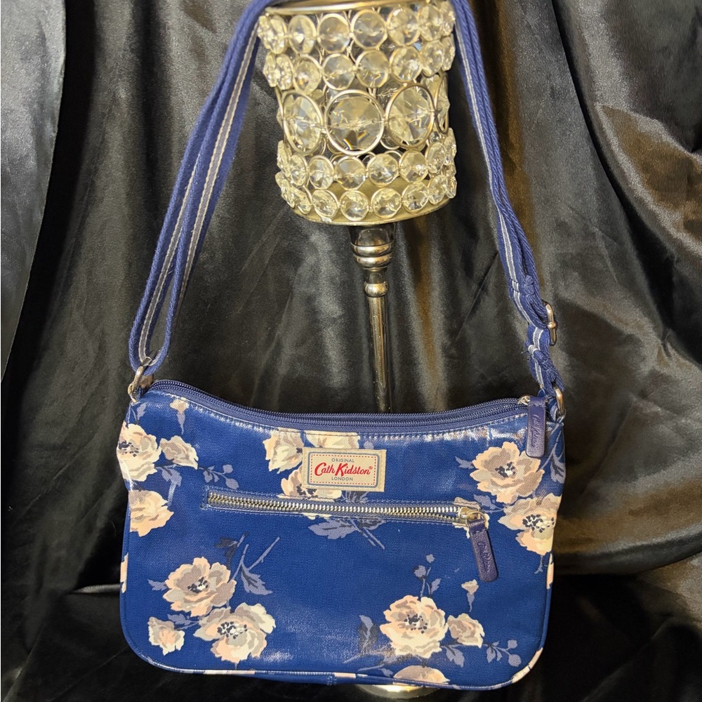 Cath Kidston Navy and Cream oil skin Floral Shoulder Bag